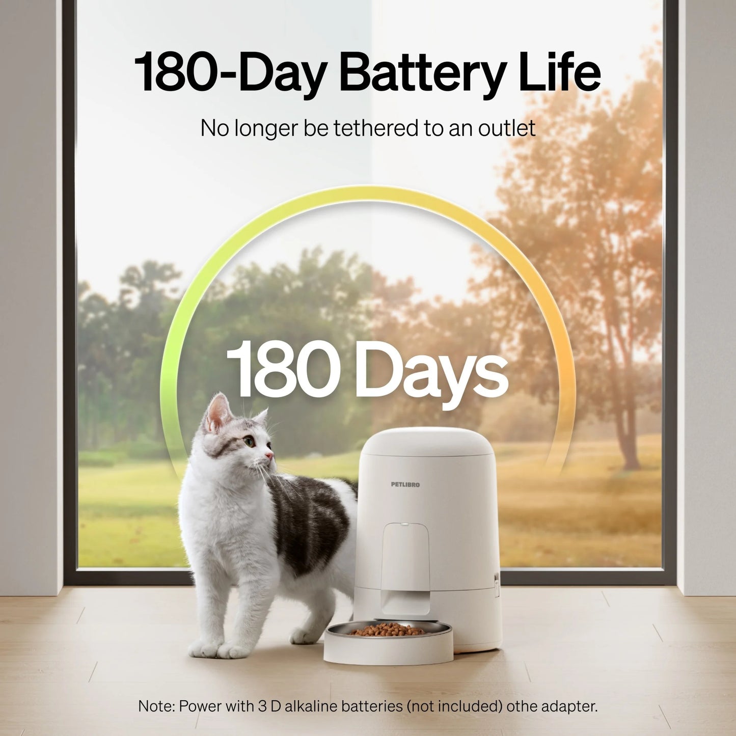 2L Air Automatic Cat Feeder, Battery-Operated Food Dispenser with 180-Day Battery Life, AIR Timed Feeder for Cats & Dogs, White